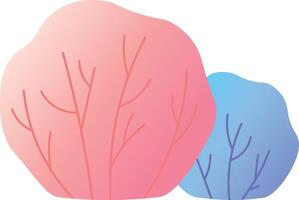 Two abstract bushes, one pink and one blue, stand side by side, their vibrant colors creating a striking contrast against a clean white background, offering a simple yet captivating visual vector