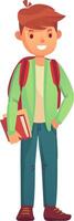 Happy student carrying books and a backpack, ready for education and learning, embodies academic success and the joy of studying vector