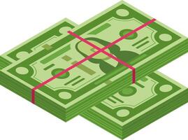 Two bundles of green banknotes tied with a pink ribbon are laying on top of each other, illustrating the concept of accumulated wealth, successful investment, and financial savings vector