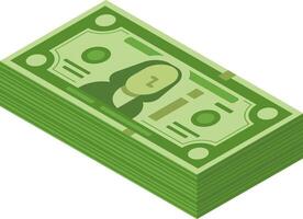 Isometric illustration of a stack of green dollar bills, symbolizing financial success, savings, and investment growth vector