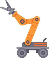 Modern robotic arm with gripper attached to a wheeled platform, designed for lifting and manipulating objects in industrial or research settings, showcasing automation and technological advancement vector