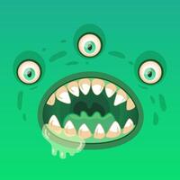 Scary green monster with three eyes, drooling and baring its teeth, perfect for halloween projects. Designed in a fun cartoon style, ideal for various design projects, vibrant and colorful vector