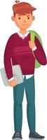 Happy student carrying a laptop and a backpack going to school, university, or college, ready for learning and studying, modern education concept vector