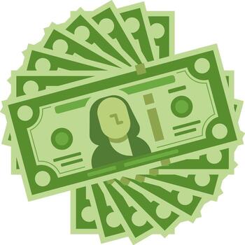 Several green banknotes are arranged in a fan, creating a visual representation of prosperity, savings, and financial success vector