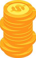 Stack of shiny gold coins with dollar signs embossed on them represents financial success, savings, investment growth, and wealth accumulation vector