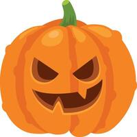 Orange halloween pumpkin with a scary face, sharp teeth, and glowing eyes celebrates autumn, capturing the spooky spirit of october vector