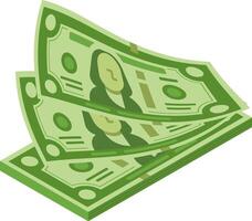 Several dollar bills are stacked together and waving in the wind, creating a dynamic representation of financial success and abundance vector
