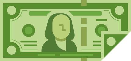 Close up of a stylized green banknote, folded at a corner, showcasing a simplified portrait, symbolizing monetary transactions and economic concepts vector