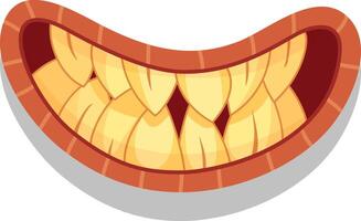 Cheerful cartoon mouth with big yellow teeth and red gums, perfect for adding a spooky touch to halloween projects. Let your imagination run wild with this playful design element vector