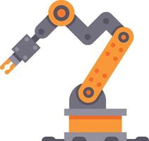 Modern factory with an orange and grey robotic arm showcasing automation and technology. Illustrating efficiency and innovation in manufacturing, symbolizing the future of industry 4.0 vector
