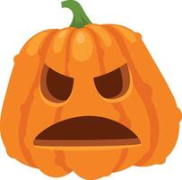 Orange halloween pumpkin with carved spooky glowing eyes and mouth showing angry expression, isolated on white background vector
