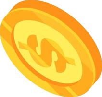 Rotating golden coin with currency symbol embossed on its surface, viewed from an isometric perspective, creating a dynamic and valuable impression vector