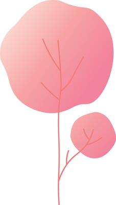 Minimalist illustration featuring a stylized pink tree with a rounded crown, evoking a sense of simplicity and tranquility against a clean white backdrop