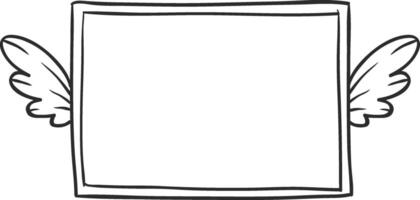 Hand drawn cartoon illustration of a simple frame with wings, symbolizing a message being delivered quickly and efficiently vector