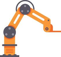Orange robotic arm, symbolizing industrial automation, executes tasks with precision and efficiency in a modern factory setting, enhancing productivity and streamlining operations vector