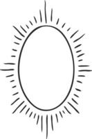 Hand drawn oval frame with sun rays, perfect for design projects. Retro black and white style, versatile for fashion, wedding, and more vector