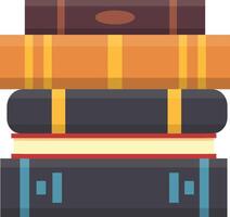 Colorful books stacked, representing learning and knowledge. Various subjects hint at vast literature world. Spines and titles create visually appealing pile vector