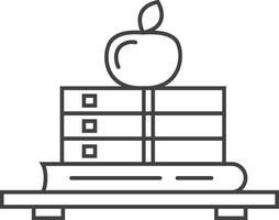 Minimalist line art illustration featuring stacked books, an apple, and a shelf, symbolizing learning, growth, and the pursuit of knowledge vector