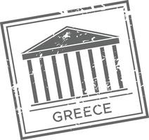 Distressed gray ink stamp featuring greek architecture, symbolizing history and culture. Captures ancient landmarks, inviting exploration and wanderlust vector