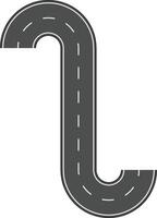 Winding road making two sharp turns creating an s shape with white lines on dark gray asphalt isolated on white background vector