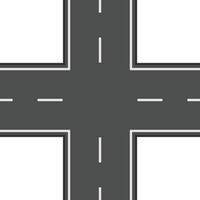 Crossroads dividing four roads with white stripes marking lanes creating a cross shape, representing intersection, transportation, and urban planning vector