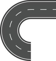Winding road with dashed white lines making a u turn bend on a white background, ideal for transportation and travel concepts vector