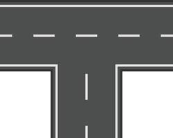 T shaped road intersection marking, asphalt highway with white dividing lines creating a crossroads, symbolizing choices, directions, and journeys vector