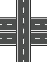 Vertical highway crossing a two lane road featuring white lane markings, creating a crossroads intersection against a white background vector