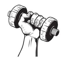 A hand holding a dumbbell in a drawing vector