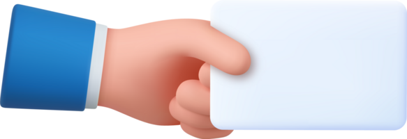 3d hand holds out blank paper label or tag png