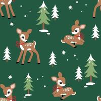 Seamless pattern with cute Christmas deer with pine trees. Perfect for textile, wallpaper or print design. vector
