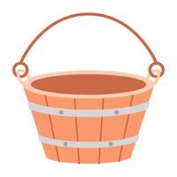 Wooden bath bucket with a handle. Accessory for bath and sauna. illustration. vector