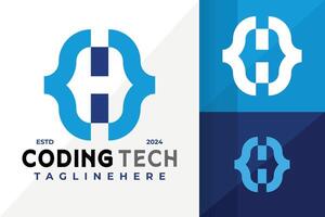 Letter H Coding Tech Logo Icon Design vector