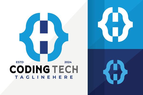 Letter H Coding Tech Logo Icon Design