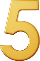 3d Number 5. five Number sign gold color. png
