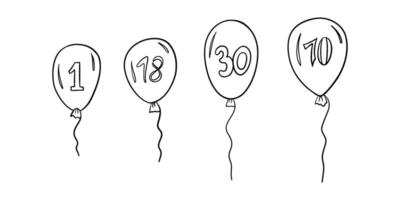 Balloons With Numbers 1, 18, 30, 70 In The Center In Outline Style vector