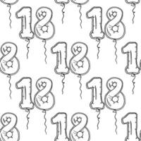 Seamless pattern of balloon in shape of number eighteen in outline style vector