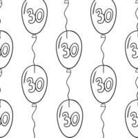 Seamless pattern of balloon with number thirty in the center in outline style vector