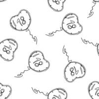 Seamless pattern of balloon in shape of heart with number eighteen in center in outline style vector