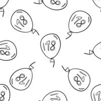 Seamless pattern of balloon with number eighteen in the center in outline style vector