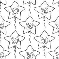 Seamless pattern of balloon in shape of star with number thirty in center in outline style vector