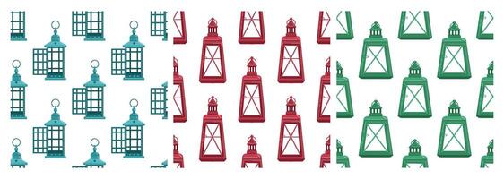 Seamless patterns with vintage lanterns vector
