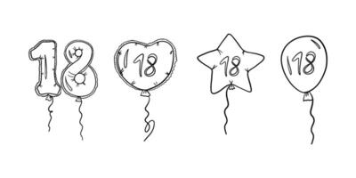 Balloons with number 18 in different shapes in outline style vector
