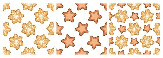 Seamless patterns with gingerbread cookies vector
