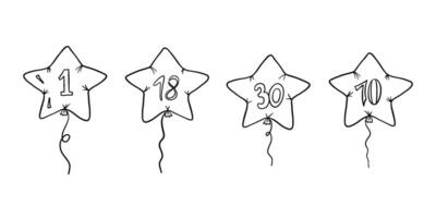 Outline Balloons In Shape of Stars With Numbers 1, 18, 30, 70 In Center vector
