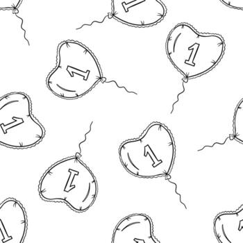 sin costura modelo de globo en forma de corazón con número uno en centrar en contorno estilo vector