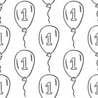 Seamless pattern of balloon with number one in the center in outline style vector