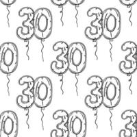 Seamless pattern of balloon in shape of number thirty in outline style vector