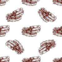 Hand-Drawn Seamless Pattern of Bacon and Prosciutto. Vintage Butcher Shop Style vector
