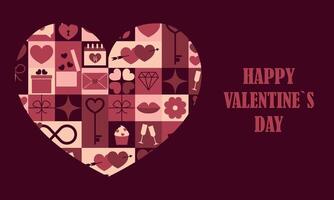 Happy Valentines Day modern background with colorful mosaic pattern heart shape. illustration vector